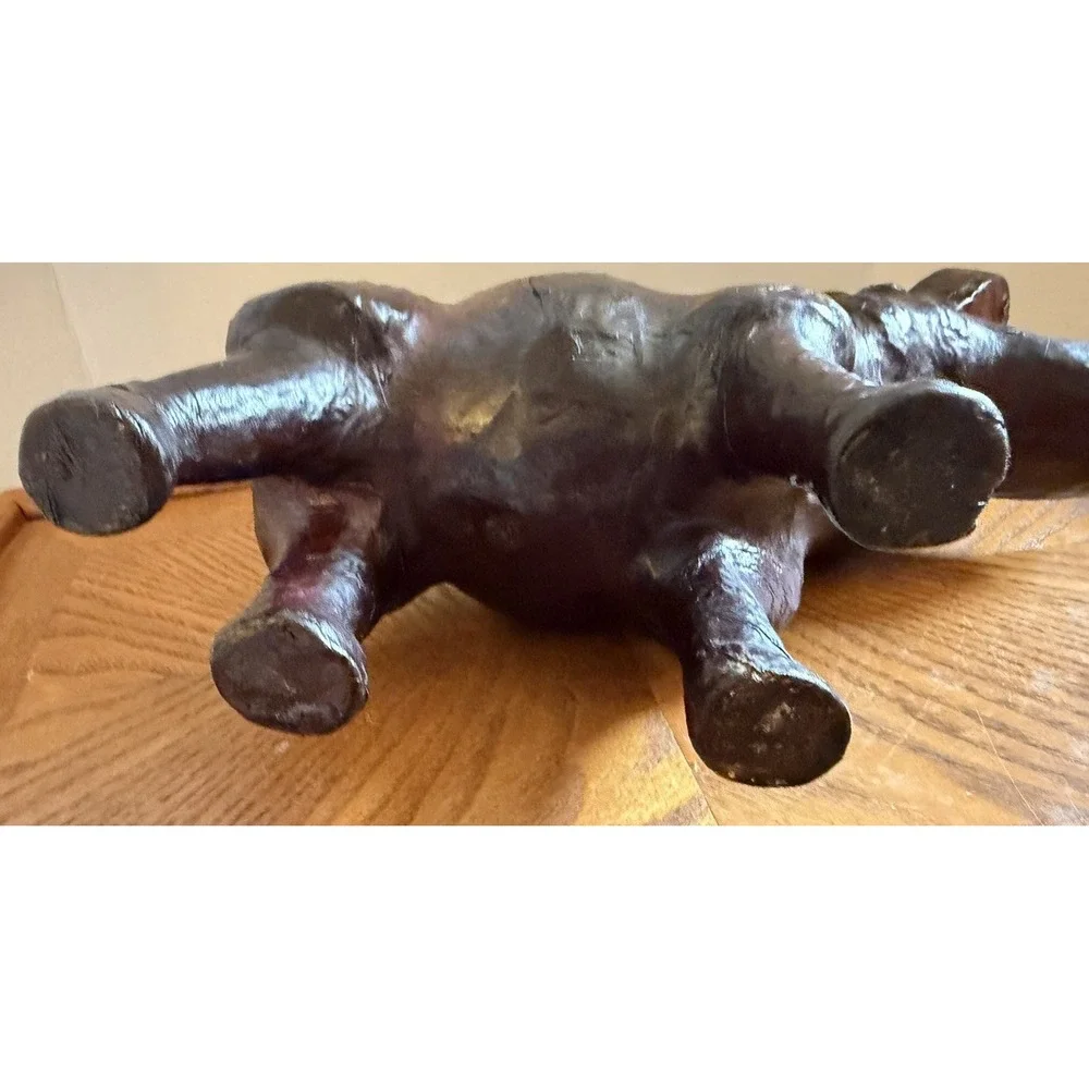 Vintage Leather Wrapped Hippo Hippopotamus Figure Red Eye 12x10x4 Decor